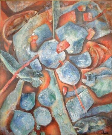 Painting titled "les poissons sont d…" by Sylvie Boulet, Original Artwork, Oil