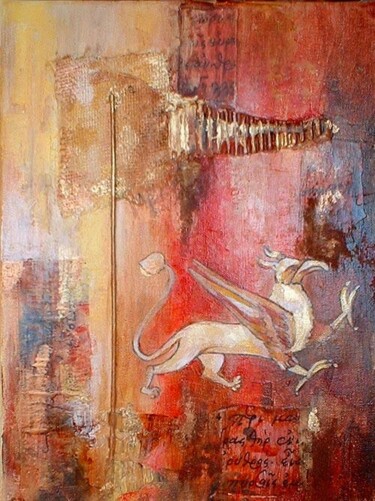 Картина под названием "Médiéval rouge" - Sylvie Boulet, Подлинное произведение искусства, Масло