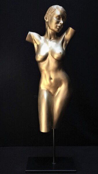 Sculpture titled "Golden Lady 3" by Sylvie Bourély (SB), Original Artwork, Clay
