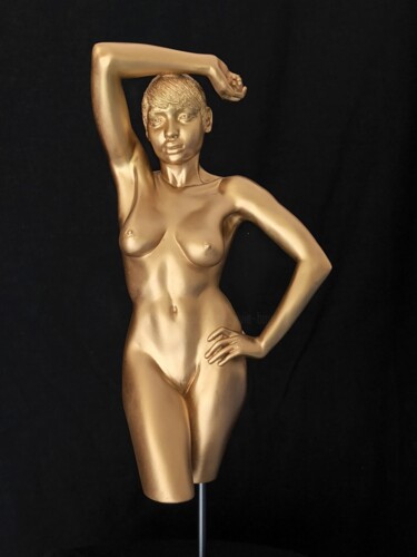 Sculpture titled "Golden Lady 4" by Sylvie Bourély (SB), Original Artwork, Clay