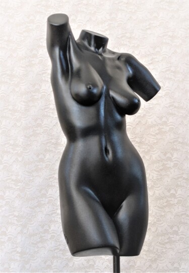 Sculpture titled "Black THEA" by Sylvie Bourély (SB), Original Artwork, Clay