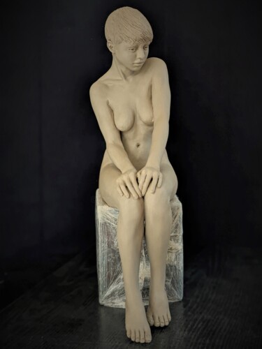 Sculpture titled "THEA /cube 2" by Sylvie Bourély (SB), Original Artwork, Clay