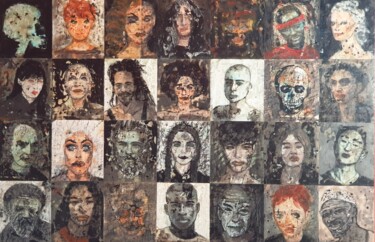 Painting titled "Visages du monde" by Sylvie Bublex, Original Artwork, Encaustic