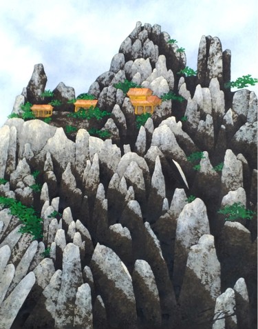 Malerei mit dem Titel "Sur les rochers" von Sylvie Cappe, Original-Kunstwerk, Aquarell