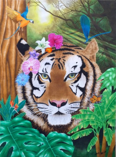 Malerei mit dem Titel "Jungle Fever" von Sylvie Cappe, Original-Kunstwerk, Aquarell
