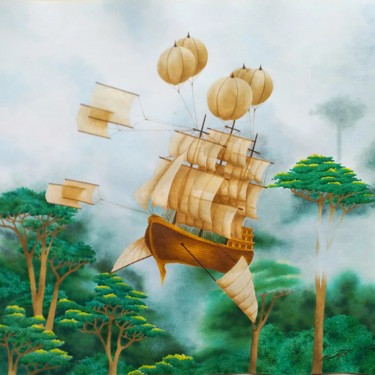 Pintura intitulada "Dans le vent" por Sylvie Cappe, Obras de arte originais, Aquarela