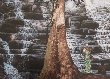 Pittura intitolato "Mur d eau" da Sylvie Cappe, Opera d'arte originale, Acquarello