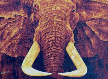 Painting titled "Elephant rouge" by Sylvie Cappe, Original Artwork, Watercolor