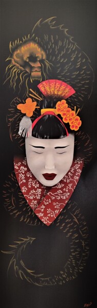 Malarstwo zatytułowany „Geisha” autorstwa Sylvie Cappe, Oryginalna praca, Olej
