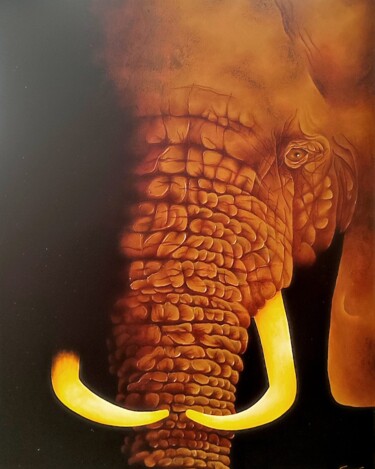 Painting titled "Elephant" by Sylvie Cappe, Original Artwork, Oil