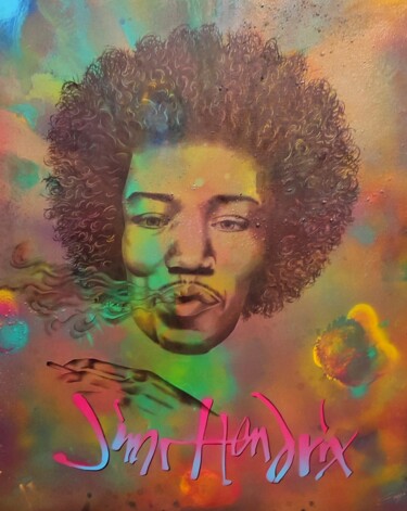 Painting titled "Jimi" by Sylvie Cappe, Original Artwork, Oil Mounted on Wood Stretcher frame