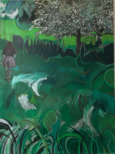 Painting titled "Bérénice on green" by Sylvie Paule Caron, Original Artwork, Acrylic