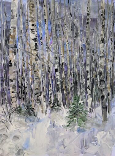 Painting titled "Winter Forest" by Sylvie Carter, Original Artwork, Acrylic