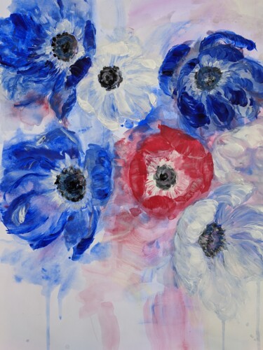 Painting titled "Tricolore Flowers" by Sylvie Carter, Original Artwork, Acrylic