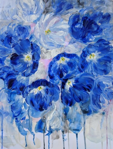 Peinture intitulée "Blue Flowers" par Sylvie Carter, Œuvre d'art originale, Acrylique