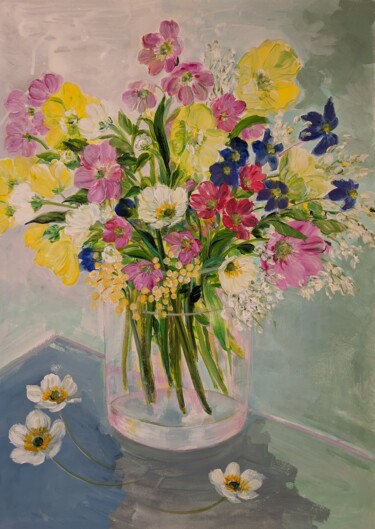 Peinture intitulée "Mixed Wild Flowers…" par Sylvie Carter, Œuvre d'art originale, Acrylique