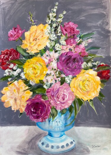 Картина под названием "Pastel Bouquet in a…" - Sylvie Carter, Подлинное произведение искусства, Акрил