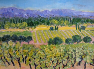 Painting titled "Vineyard Landscape" by Sylvie Carter, Original Artwork, Acrylic