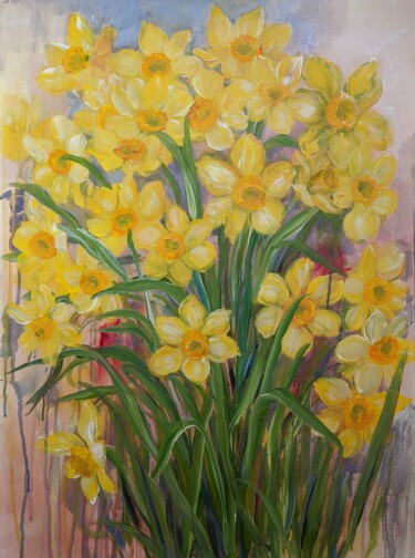 Painting titled "daffodils" by Sylvie Carter, Original Artwork, Acrylic