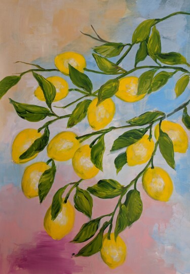Painting titled "Lemon Tree Branches" by Sylvie Carter, Original Artwork, Acrylic