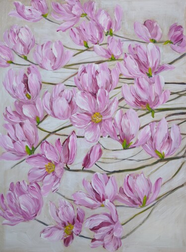 Peinture intitulée "Magnolia" par Sylvie Carter, Œuvre d'art originale, Acrylique