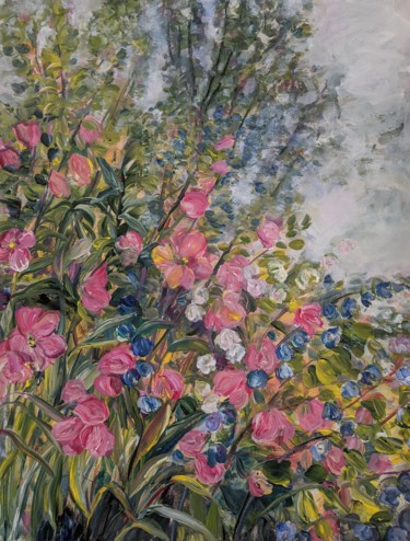 Картина под названием "Garden View with Pi…" - Sylvie Carter, Подлинное произведение искусства, Акрил