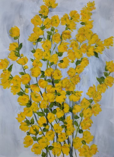 Malerei mit dem Titel "Yellow and Wild" von Sylvie Carter, Original-Kunstwerk, Acryl
