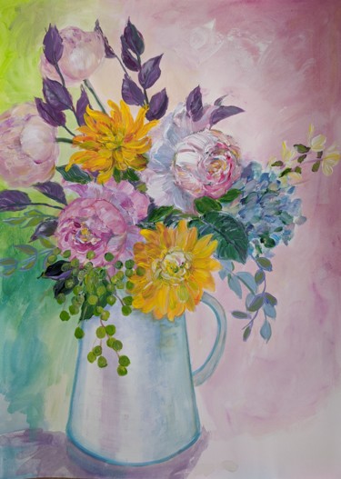 Painting titled "Pastel Bouquet in a…" by Sylvie Carter, Original Artwork, Acrylic