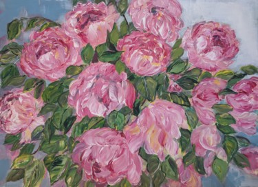 Painting titled "Pink Roses" by Sylvie Carter, Original Artwork, Acrylic