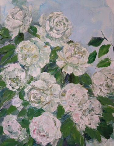 Painting titled "White Roses" by Sylvie Carter, Original Artwork, Acrylic