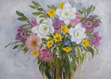 Painting titled "Romantic Bouquet" by Sylvie Carter, Original Artwork, Acrylic