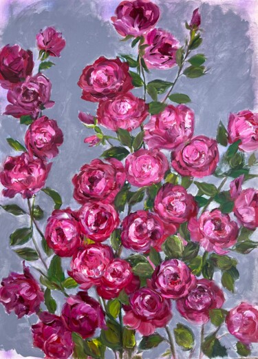 Painting titled "Red Roses" by Sylvie Carter, Original Artwork, Acrylic