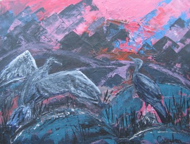 Painting titled "cormorans" by Sylvie Casaubon, Original Artwork, Acrylic