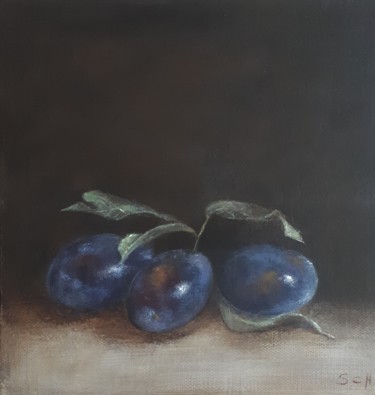 Painting titled "Prunes" by Sylvie Chacon, Original Artwork, Acrylic