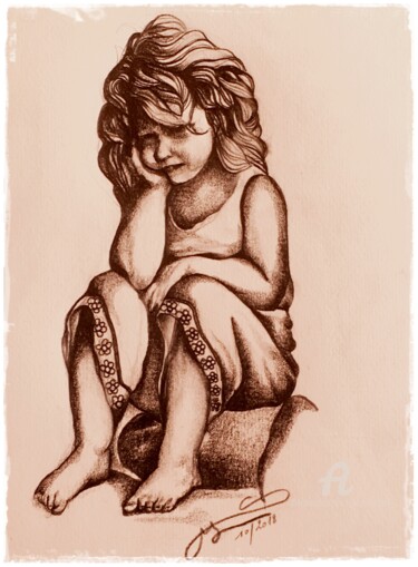 Dessin intitulée "L'ennui ..." par Sylvie Chauvin, Œuvre d'art originale, Crayon