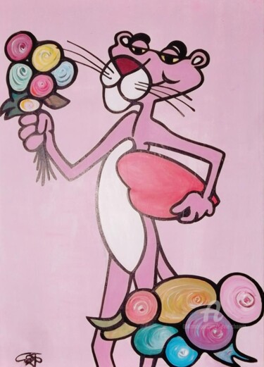 Malerei mit dem Titel "Pink panther" von Sylvie Chauvin, Original-Kunstwerk, Öl