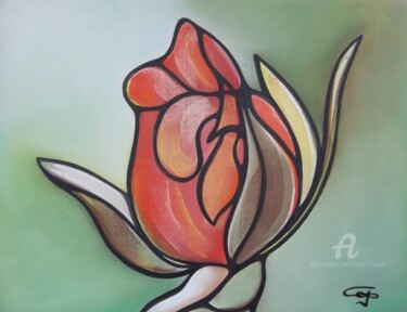 Dessin intitulée "Rose vitrail" par Sylvie Chauvin, Œuvre d'art originale, Pastel