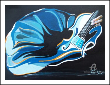 Painting titled "Le violon bleu ..." by Sylvie Chauvin, Original Artwork, Acrylic