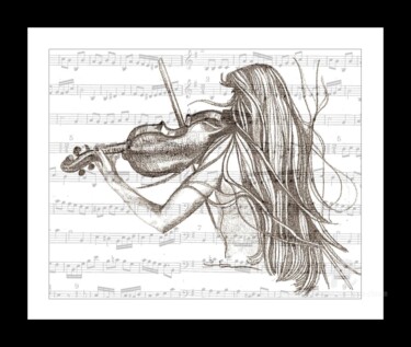 Drawing titled "Violine" by Sylvie Chauvin, Original Artwork, Pencil