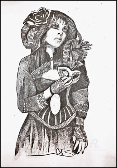 Рисунок под названием "Venetia" - Sylvie Chauvin, Подлинное произведение искусства, Карандаш