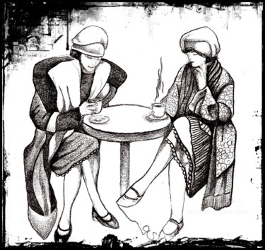 Desenho intitulada "Pause café" por Sylvie Chauvin, Obras de arte originais, Lápis
