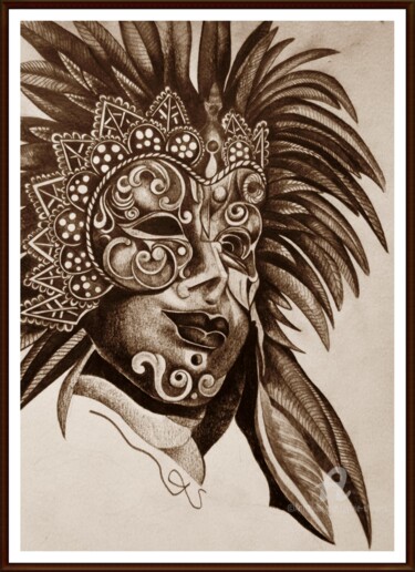 Dibujo titulada "Maschera" por Sylvie Chauvin, Obra de arte original, Lápiz