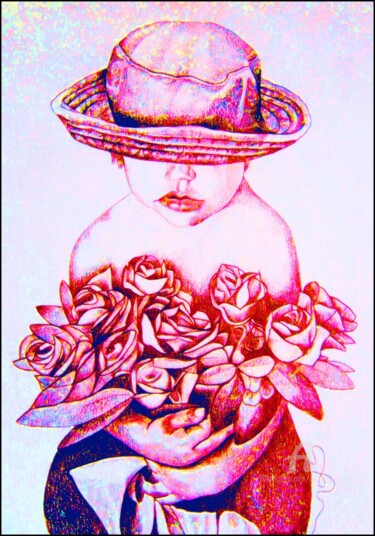 Рисунок под названием "Rose" - Sylvie Chauvin, Подлинное произведение искусства, Карандаш