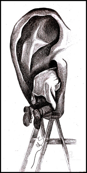 Drawing titled "Au creux de ton ore…" by Sylvie Chauvin, Original Artwork, Pencil