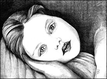 Drawing titled "Le repos de Lilly" by Sylvie Chauvin, Original Artwork, Pencil