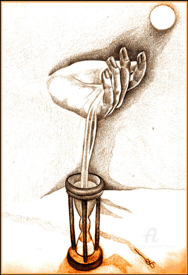 Desenho intitulada "Sablier de lune" por Sylvie Chauvin, Obras de arte originais, Lápis