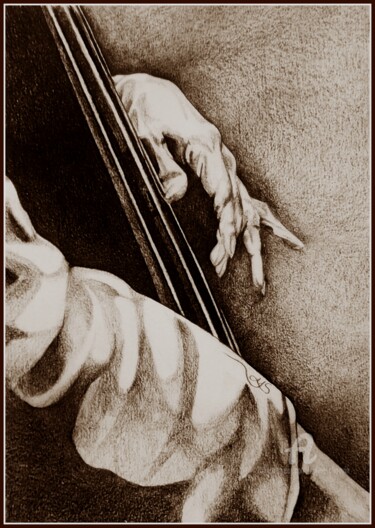 Drawing titled "CELLO" by Sylvie Chauvin, Original Artwork, Pencil