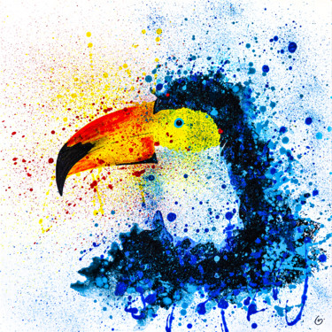 Painting titled "TOUCAN QUI CACHE QU…" by Sylvie Clain, Original Artwork, Acrylic Mounted on Wood Stretcher frame