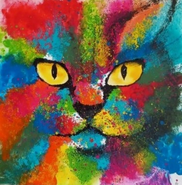 Painting titled "URANE CHAT PERSAN" by Sylvie Clain, Original Artwork, Acrylic Mounted on artwork_cat.