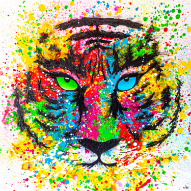 Painting titled "TIGRE" by Sylvie Clain, Original Artwork, Acrylic Mounted on Wood Stretcher frame